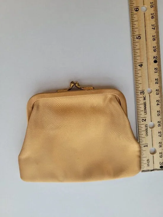 Vintage Satin Coin Purse Gold Color - Picture 11 of 14